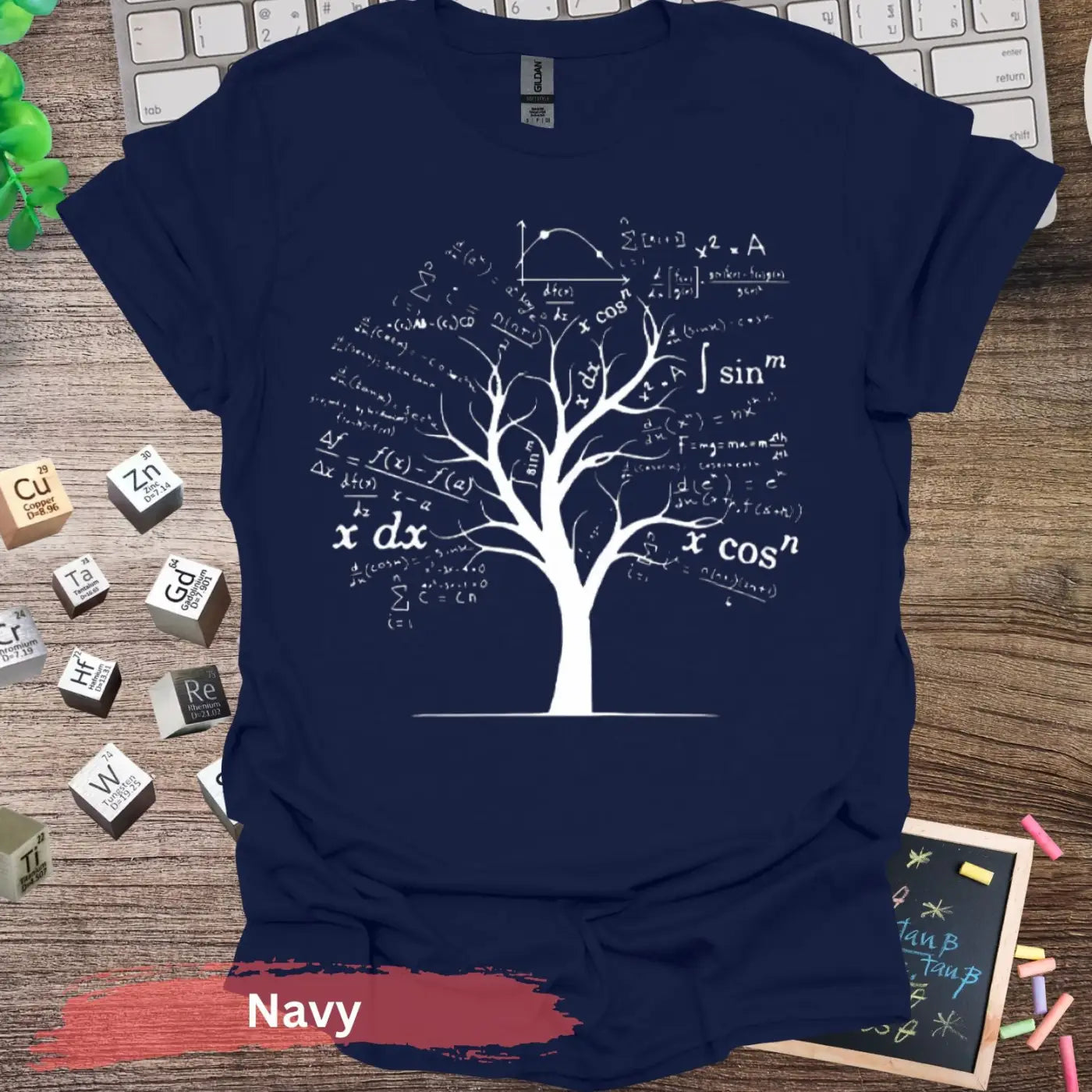 Intricate Mathematical Tree T-Shirt - S / Navy - Physical Item