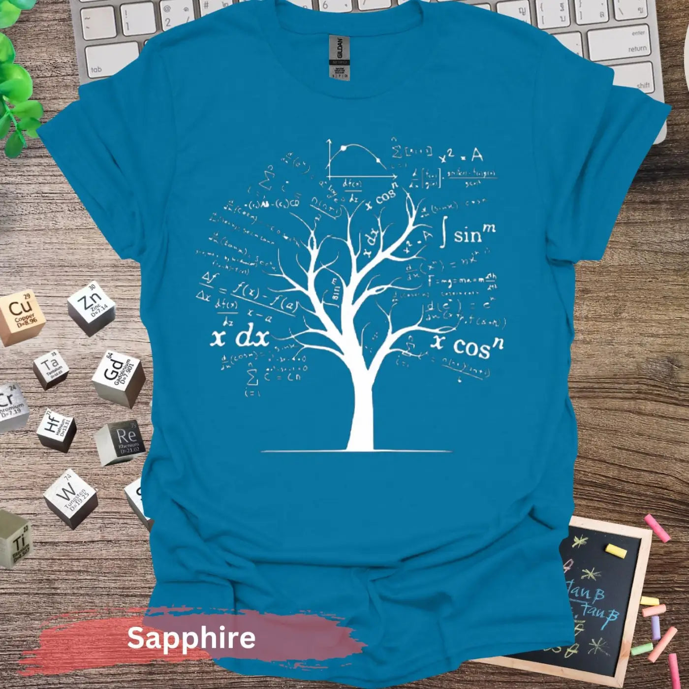 Intricate Mathematical Tree T-Shirt - S / Sapphire - Physical Item