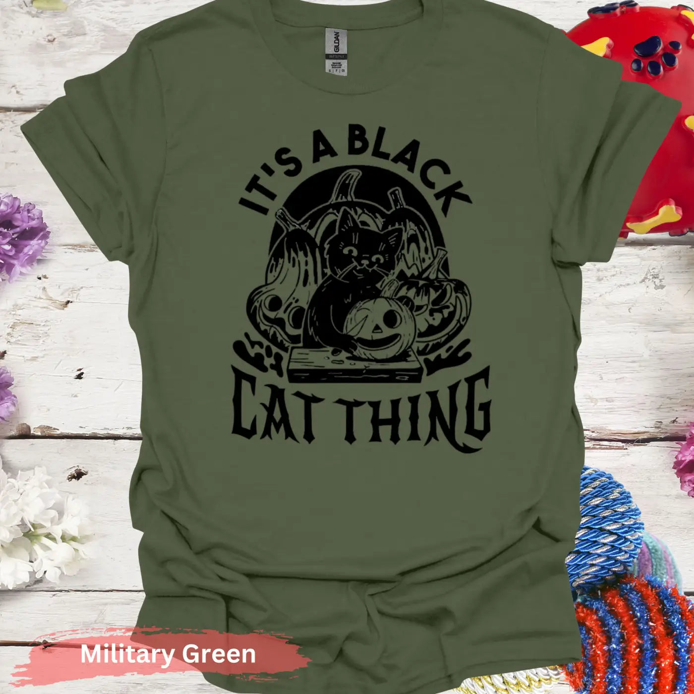 It’s a black cat thing T-shirt - S / Military Green - Physical Item