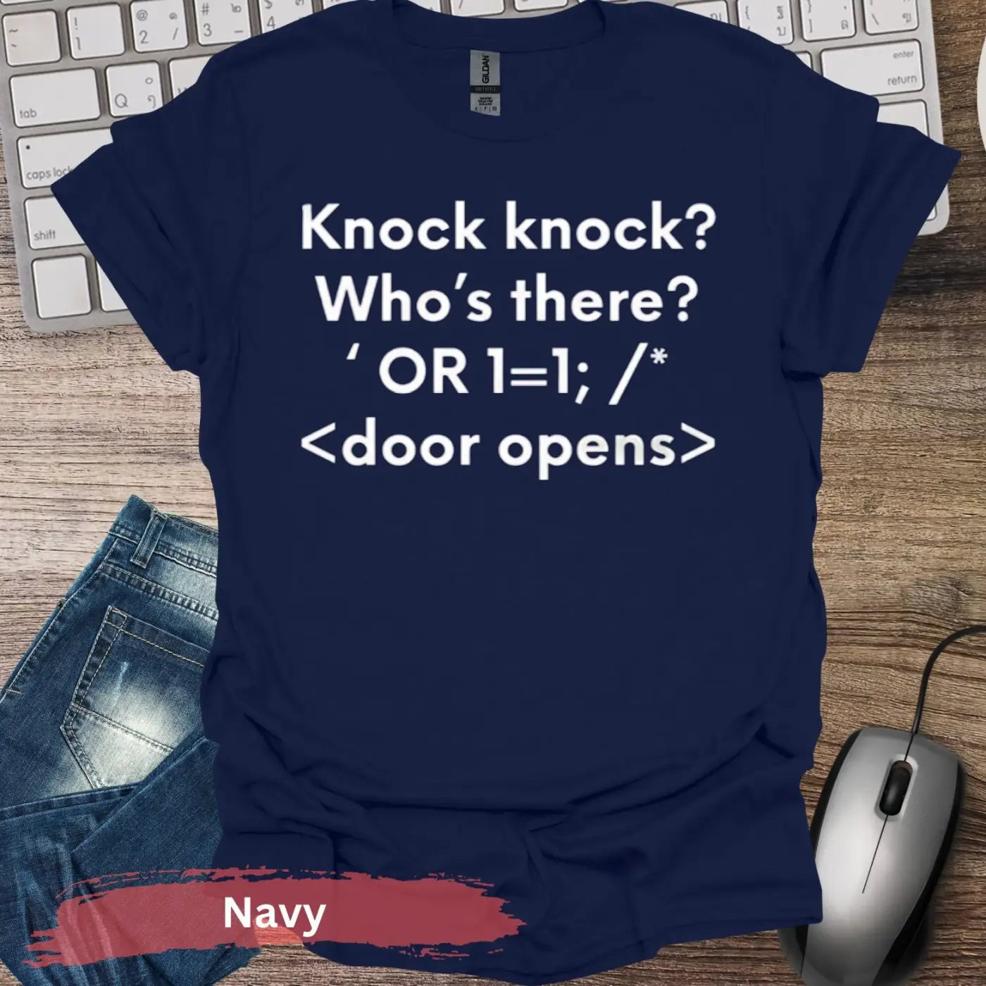 Knock Code T-Shirt - S / Navy - Physical Item