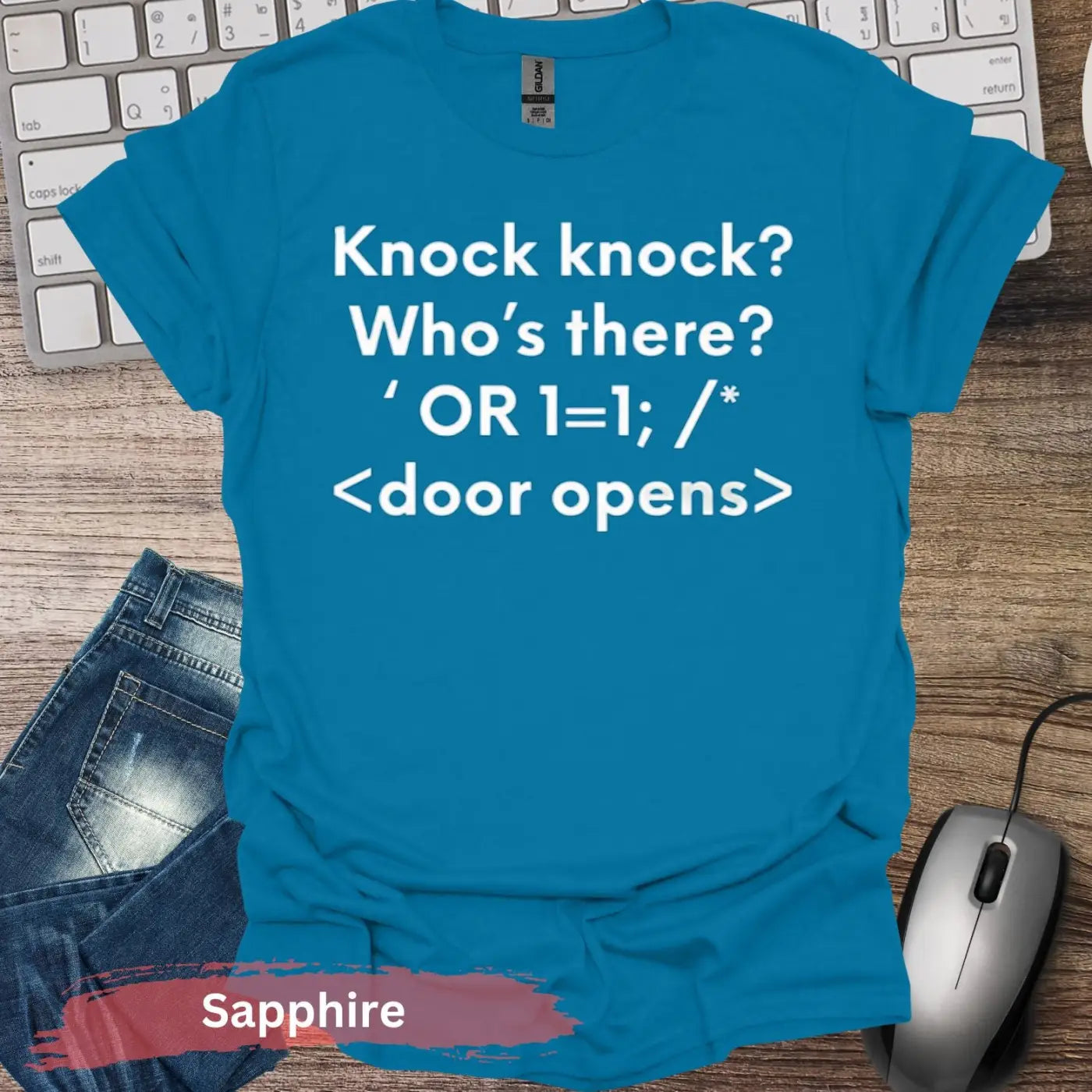 Knock Code T-Shirt - S / Sapphire - Physical Item