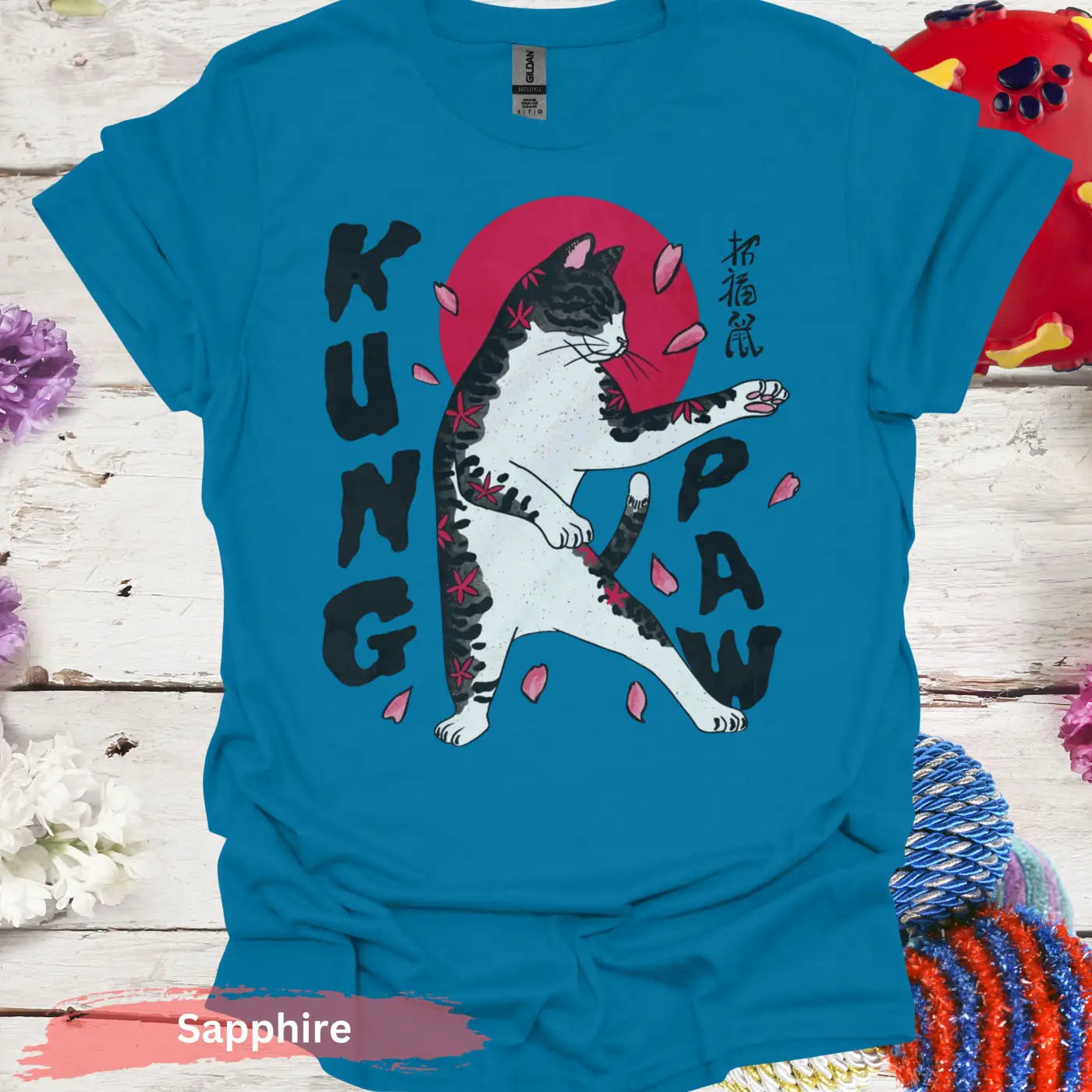 Kung Paw Martial Arts Cat T-shirt - S / Sapphire - Physical Item