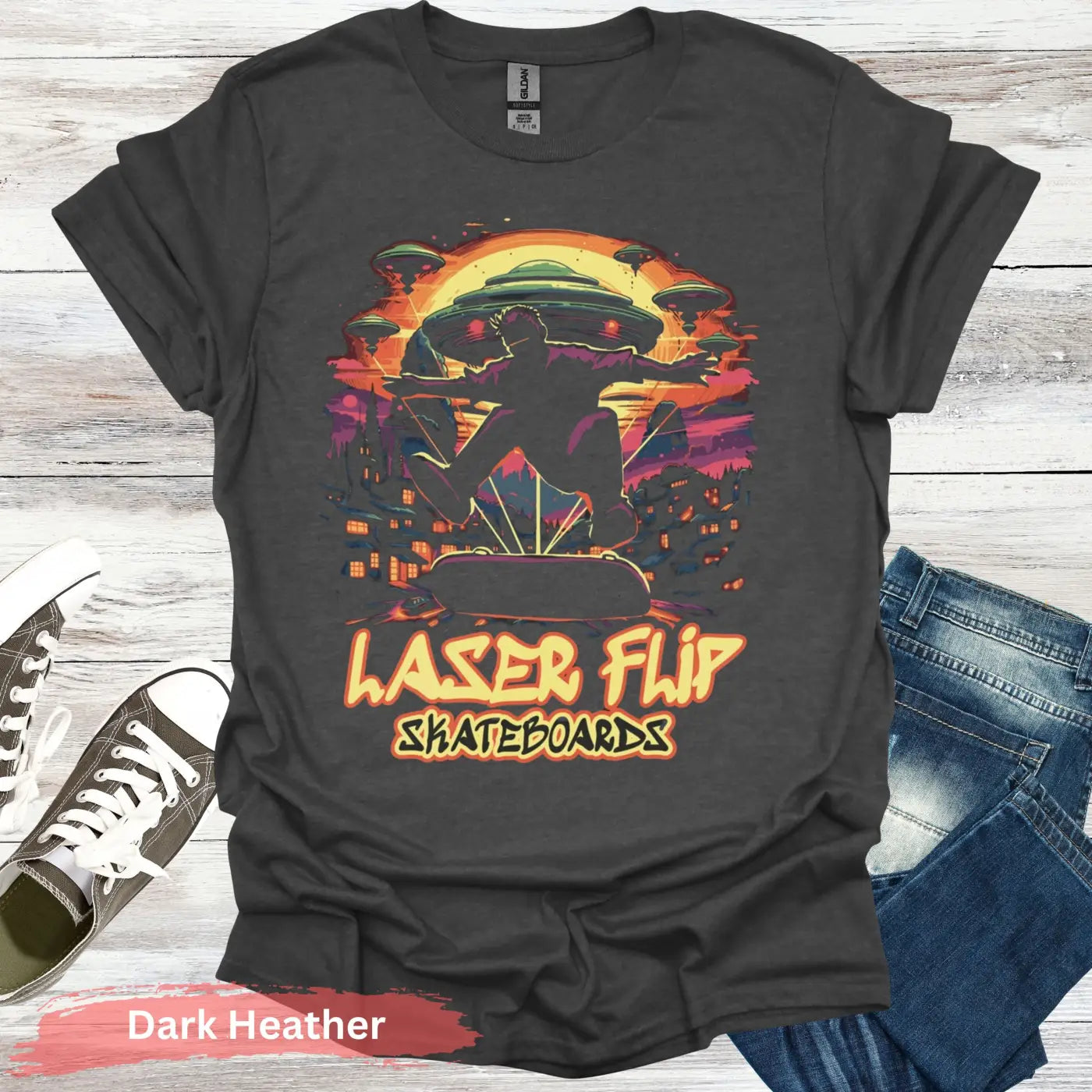 Laser Flip Skateboards T-shirt - S / Dark Heather - Physical Item