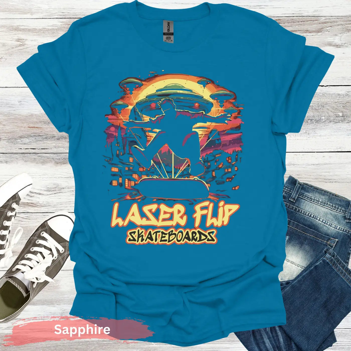 Laser Flip Skateboards T-shirt - S / Sapphire - Physical Item