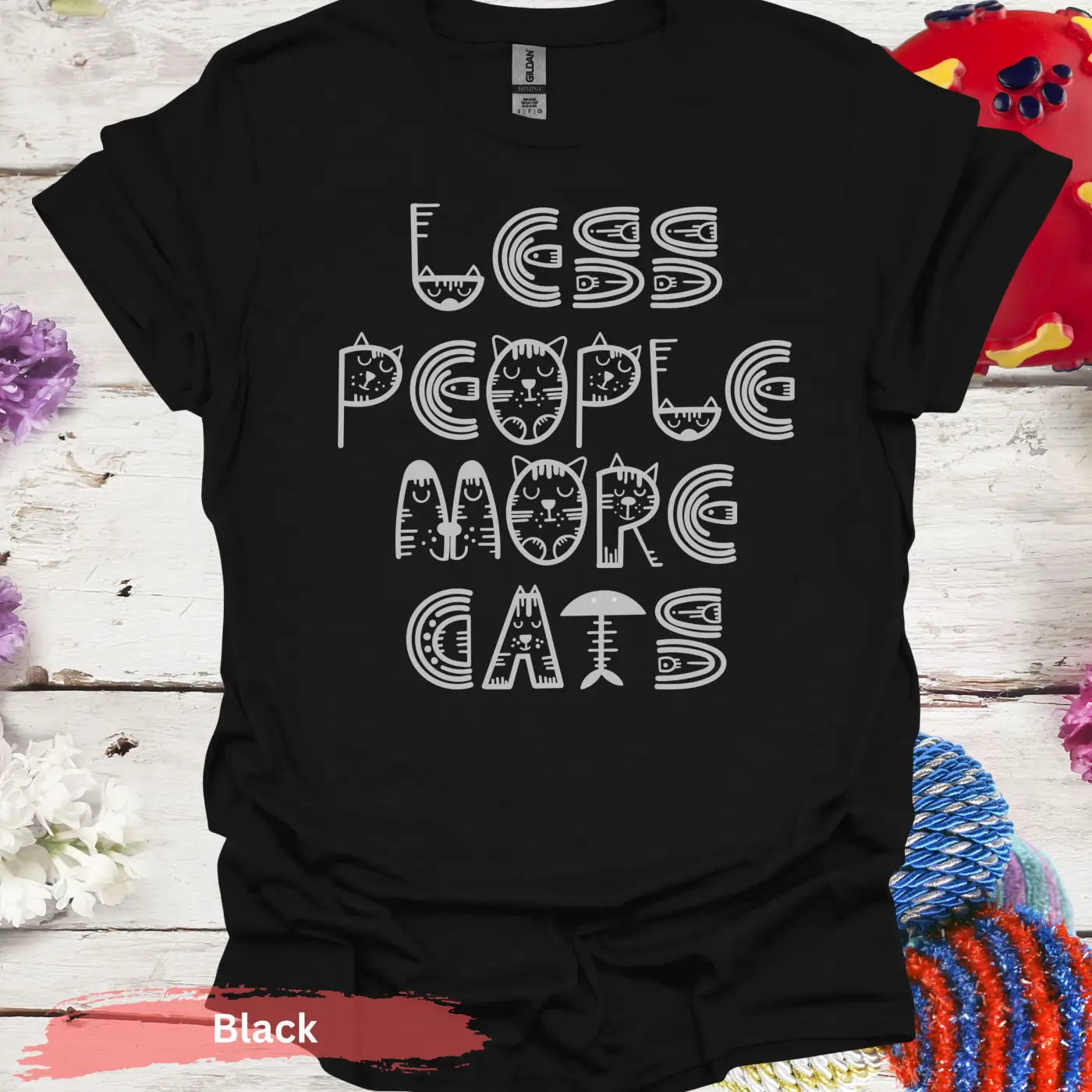 Less People More Cats T-shirt - S / Black - Physical Item