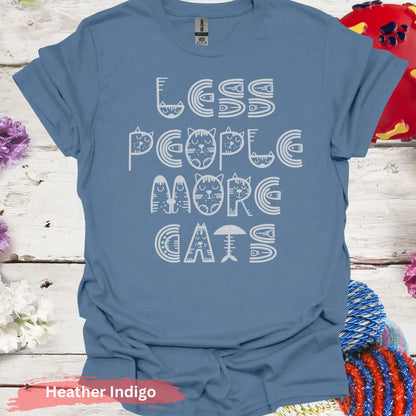 Less People More Cats T-shirt - S / Heather Indigo - Physical Item