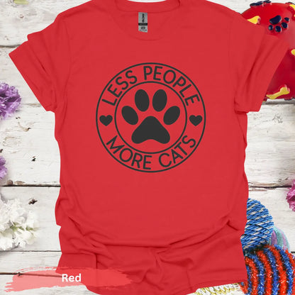 Less People More Cats T-shirt - S / Red - Physical Item