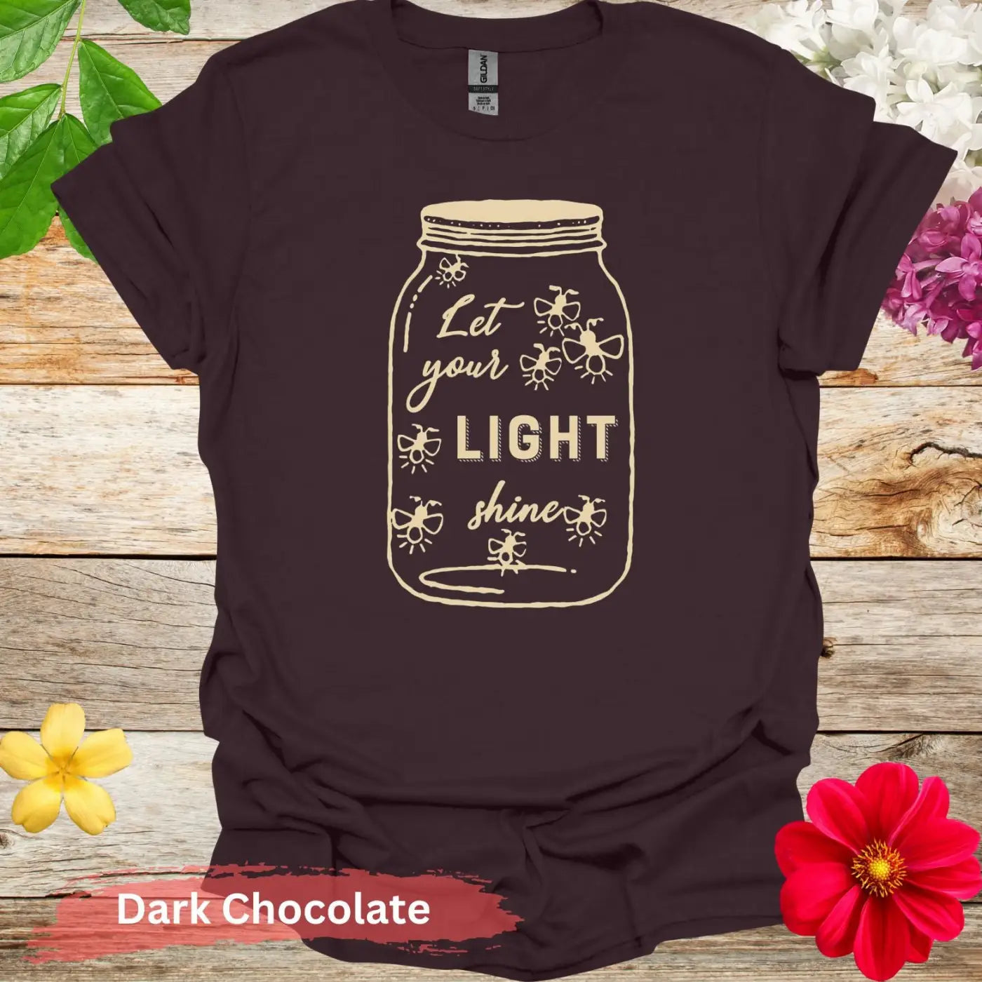 Let Your Light Shine Jar Fireflies Graphic T-Shirt - S / Dark Chocolate - Physical Item