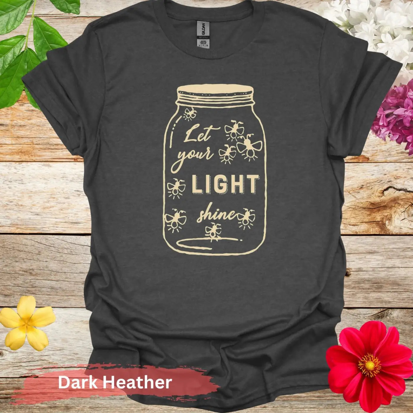 Let Your Light Shine Jar Fireflies Graphic T-Shirt - S / Dark Heather - Physical Item