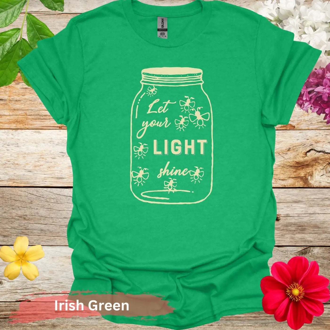 Let Your Light Shine Jar Fireflies Graphic T-Shirt - S / Irish Green - Physical Item