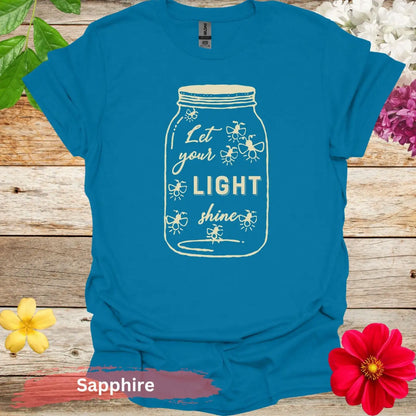 Let Your Light Shine Jar Fireflies Graphic T-Shirt - S / Sapphire - Physical Item