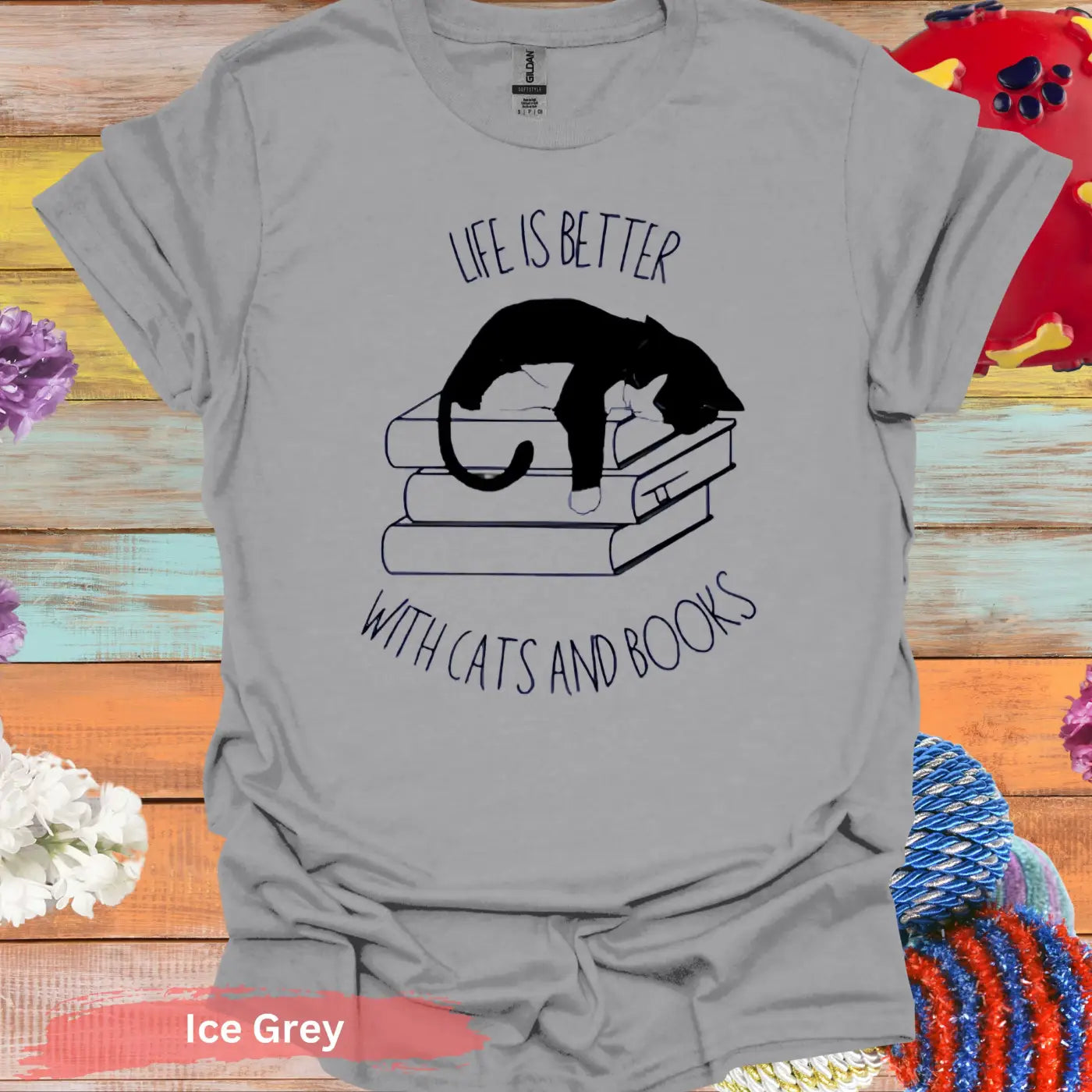 Life Is Better With Cats And Books T-Shirt - S / Ice Grey - Physical Item