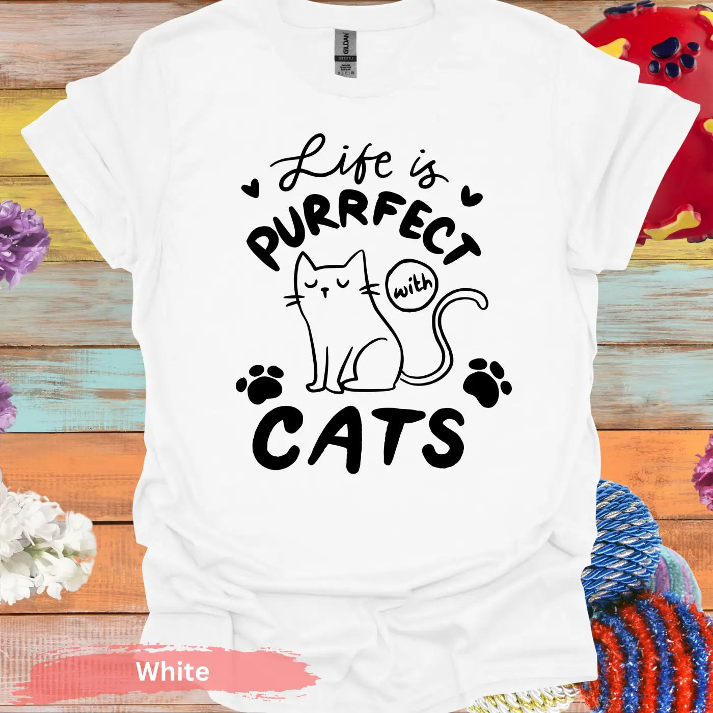 Life is Purrfect with Cats T-Shirt - S / White - Physical Item