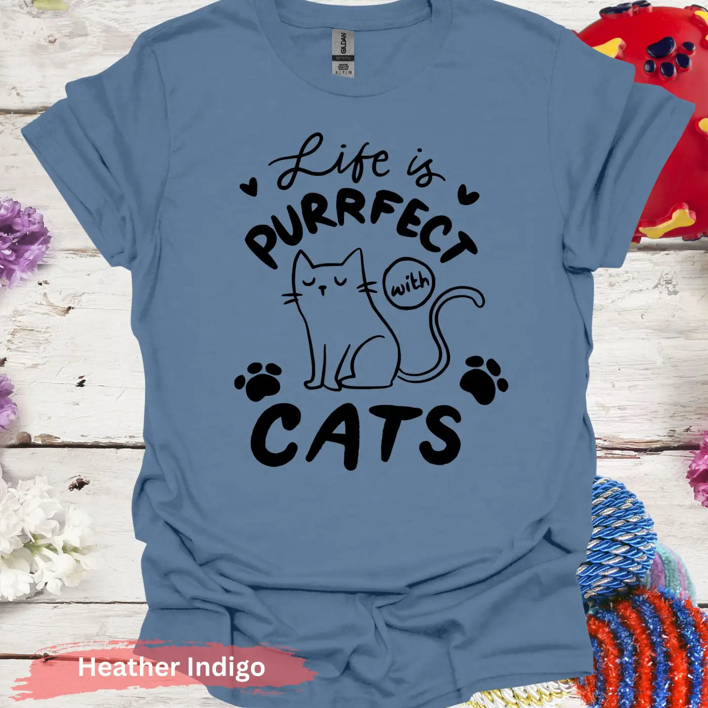 Life is Purrfect with Cats T-Shirt - S / Heather Indigo - Physical Item