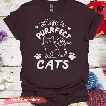 Life is Purrfect with Cats T-shirt - S / Dark Chocolate - Physical Item