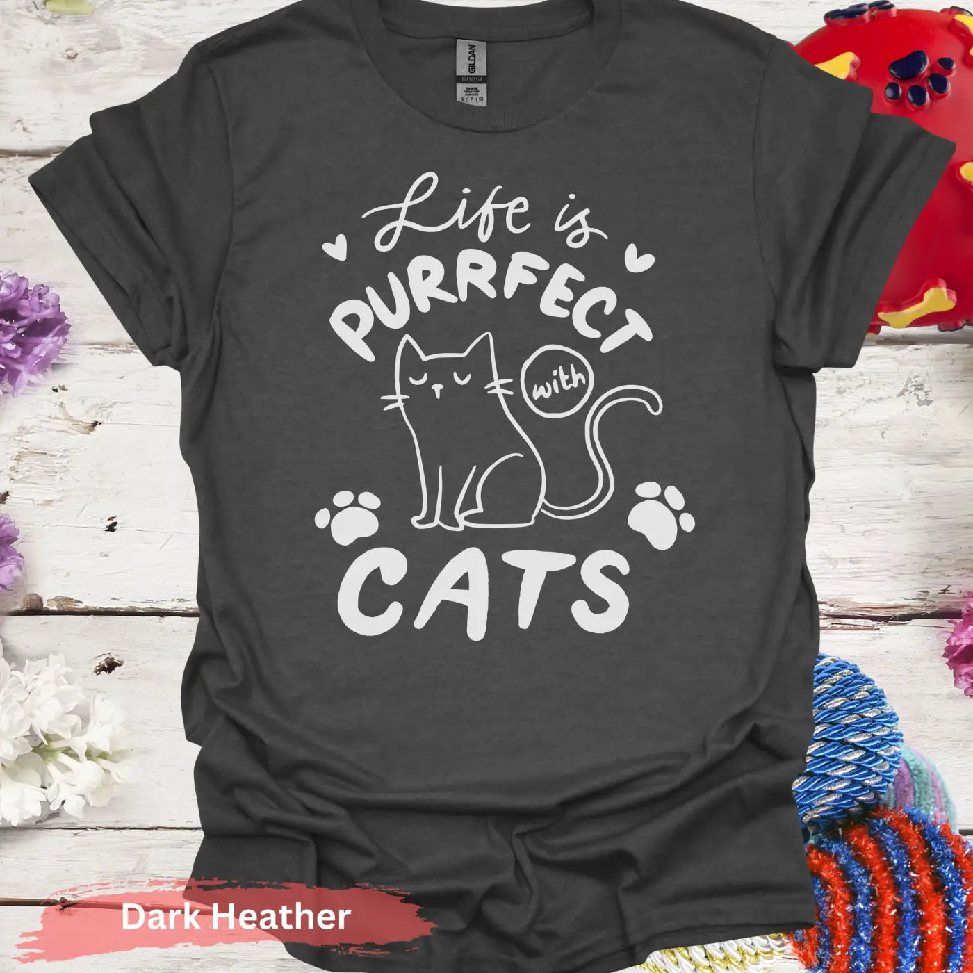 Life is Purrfect with Cats T-shirt - S / Dark Heather - Physical Item