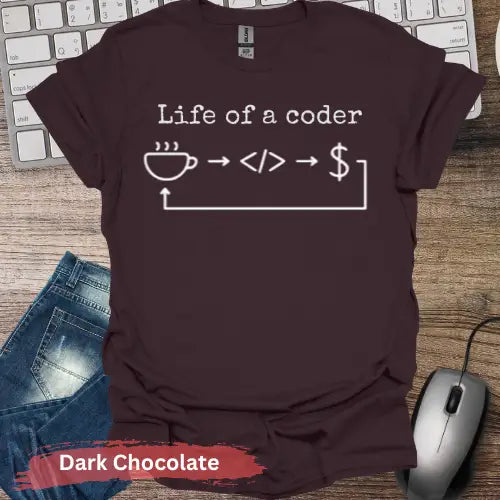 Life of a Coder T-shirt - S / Dark Chocolate - Physical Item