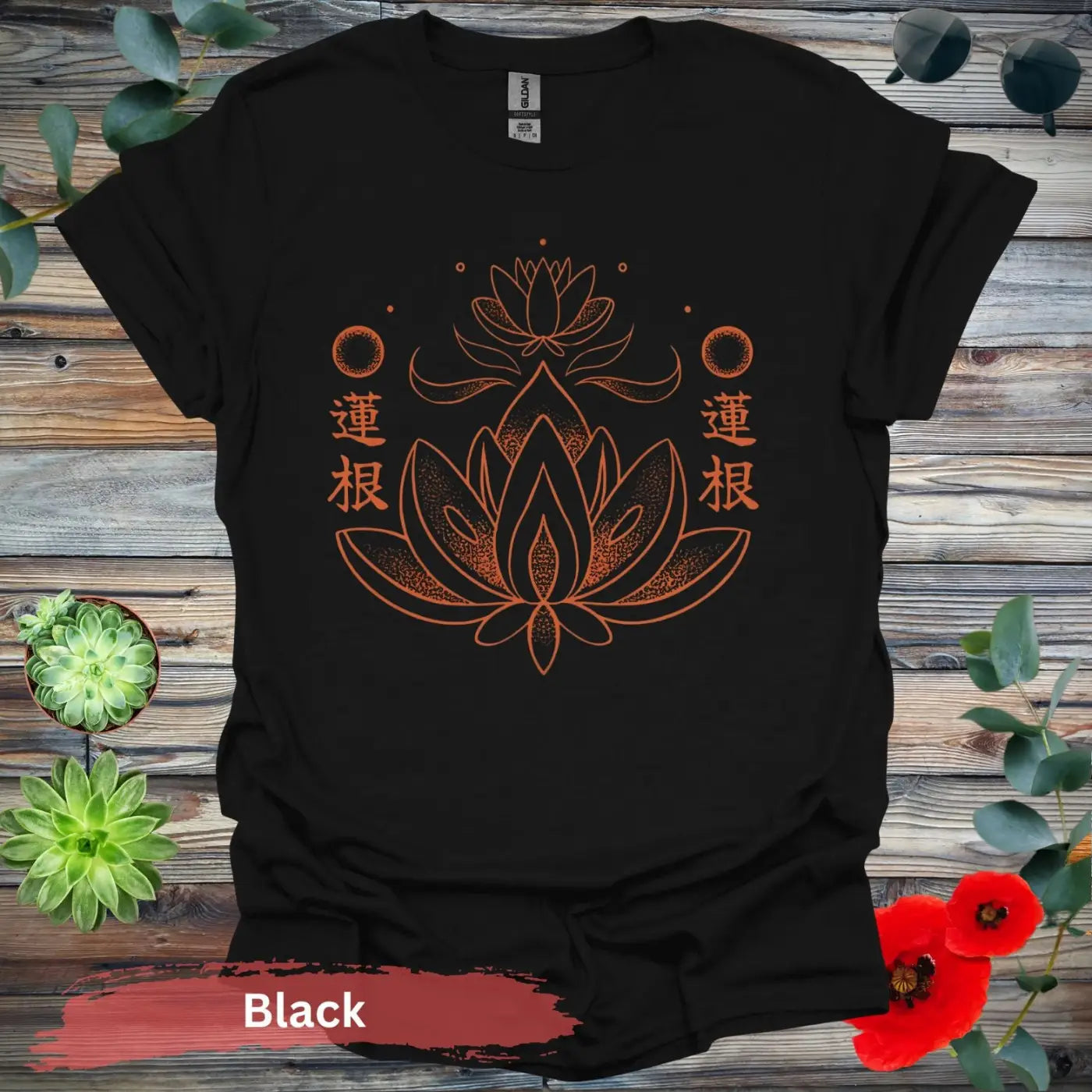 Lotus Blossom Graphic T-Shirt - S / Black - Physical Item