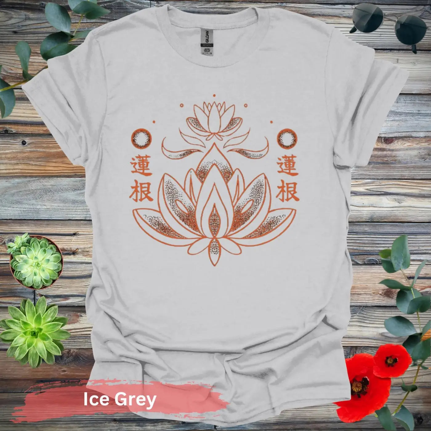 Lotus Blossom Graphic T-Shirt - S / Ice Grey - Physical Item