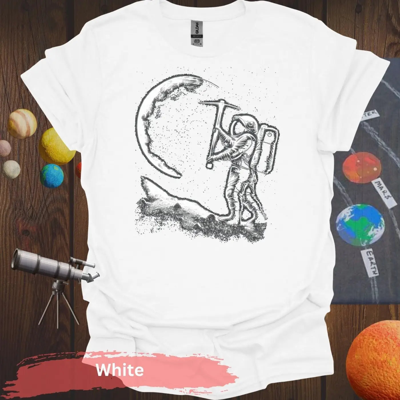 Lunar Miner: Astronaut Moon Chiseling T-Shirt - S - Unisex / White - Physical Item