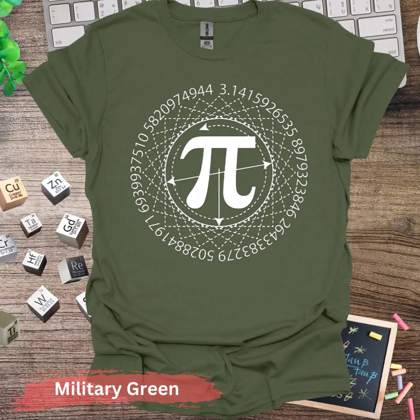 Math Pi Symbol Graphic T-shirt - S / Military Green - Physical Item