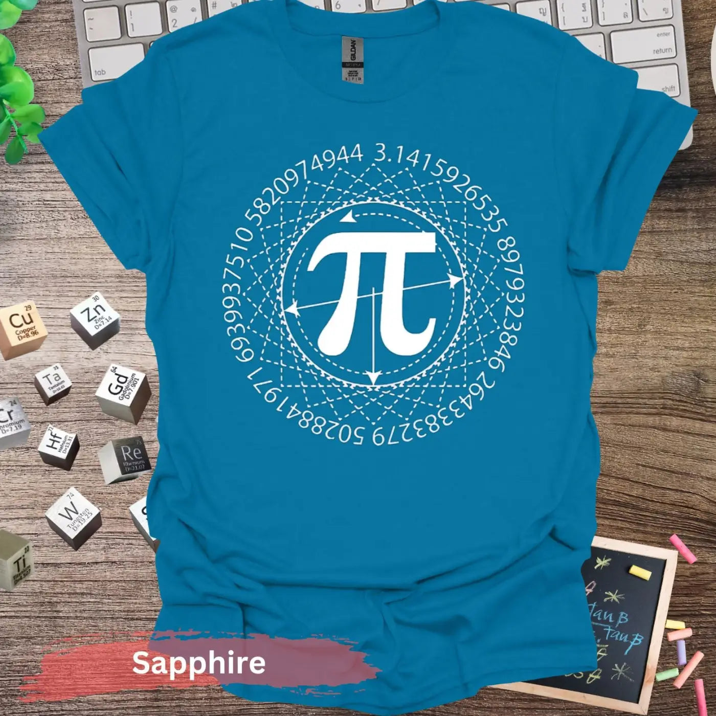 Math Pi Symbol Graphic T-shirt - S / Sapphire - Physical Item