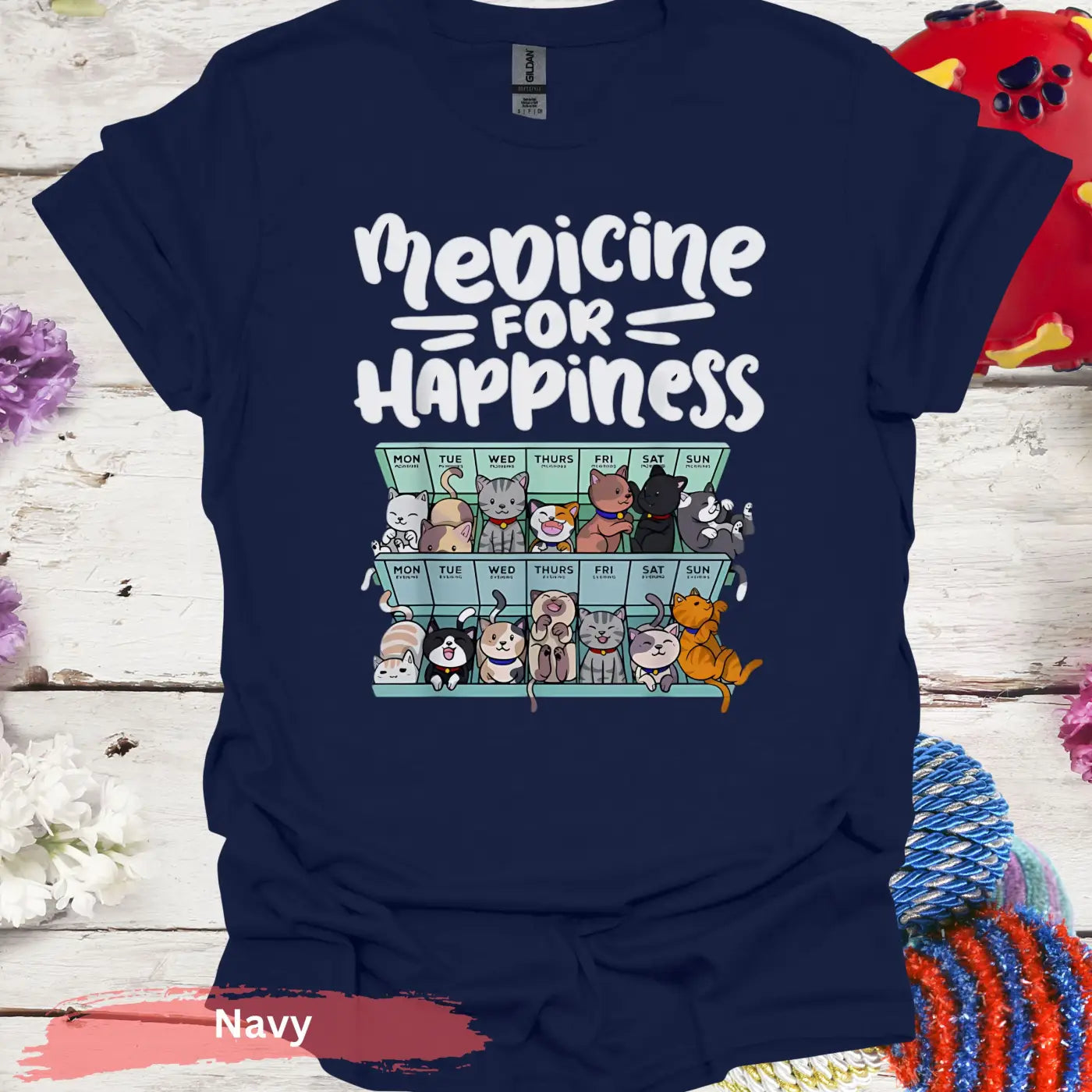 Medicine for Happiness T-shirt - S / Navy - Physical Item