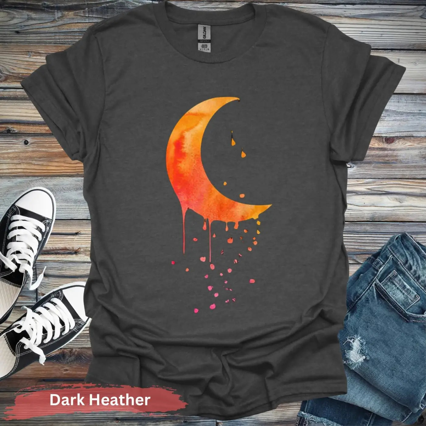Melting Moon T-shirt - S / Dark Heather - Physical Item