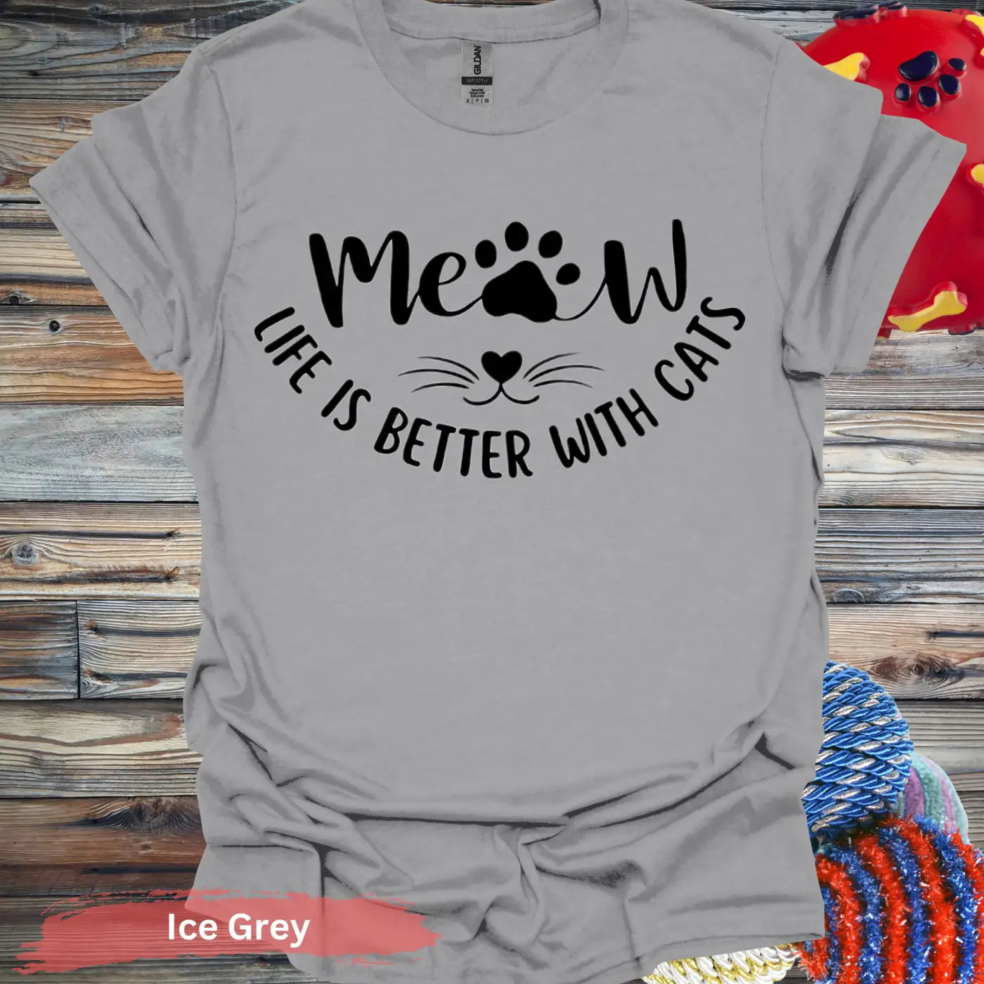 Meow Life is Better With Cats T-shirt - S / Ice Grey - Physical Item