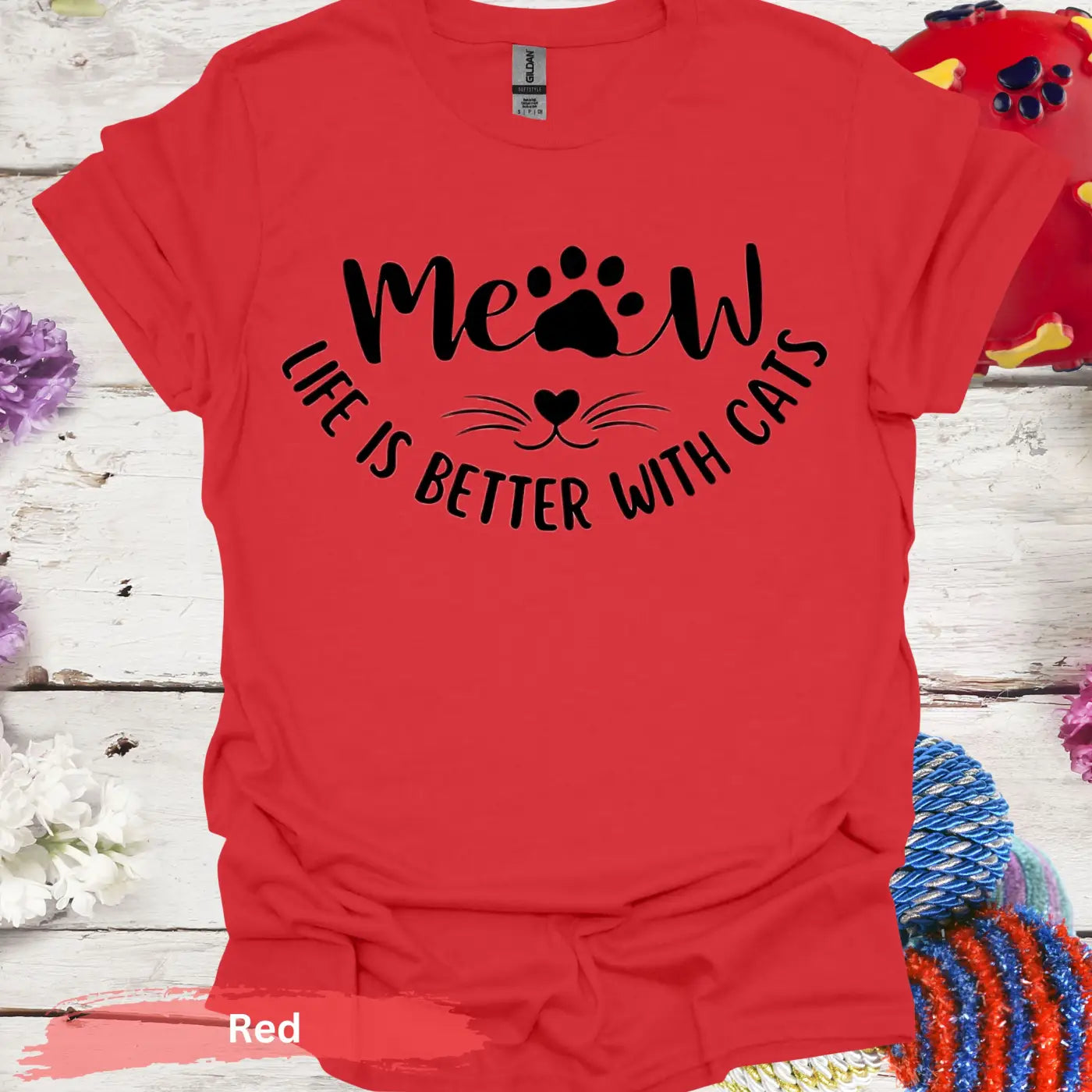 Meow Life is Better With Cats T-shirt - S / Red - Physical Item