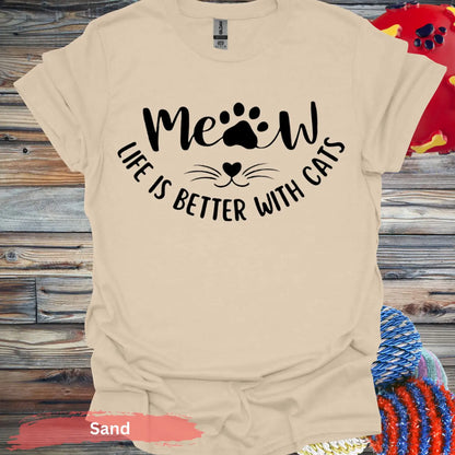 Meow Life is Better With Cats T-shirt - S / Sand - Physical Item