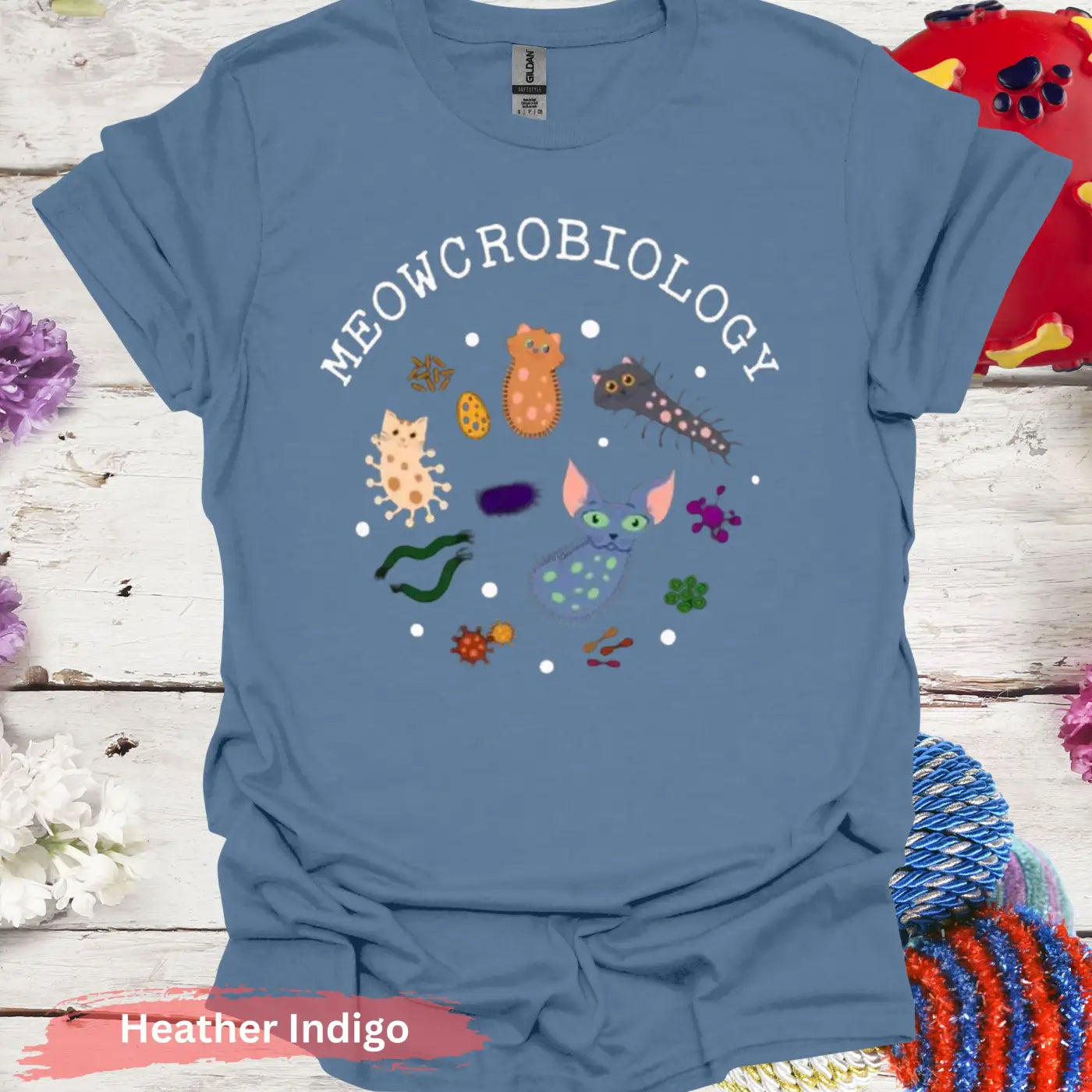 Meowcrobiology T-Shirt - Heather Indigo / S - Physical Item