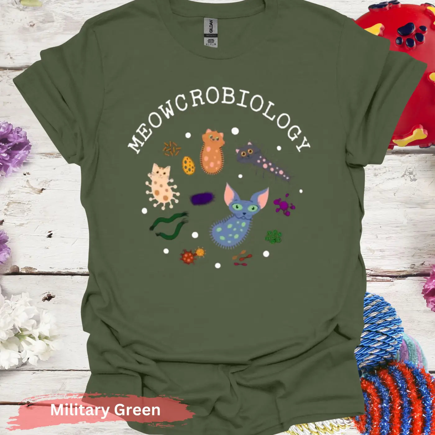 Meowcrobiology T-Shirt - Military Green / S - Physical Item