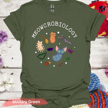 Meowcrobiology T-Shirt - Military Green / S - Physical Item