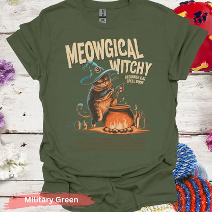 Meowgical Witchy T-Shirt - S / Military Green - Physical Item