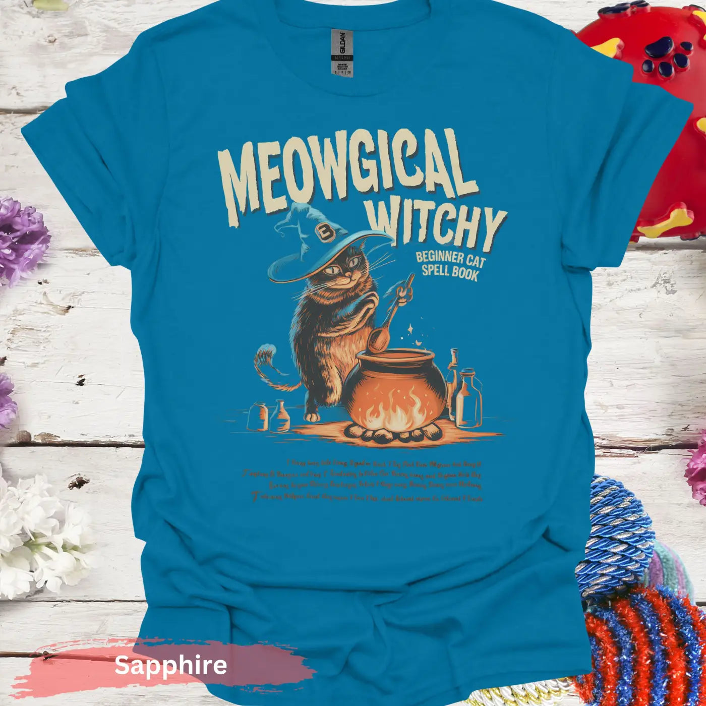 Meowgical Witchy T-Shirt - S / Sapphire - Physical Item