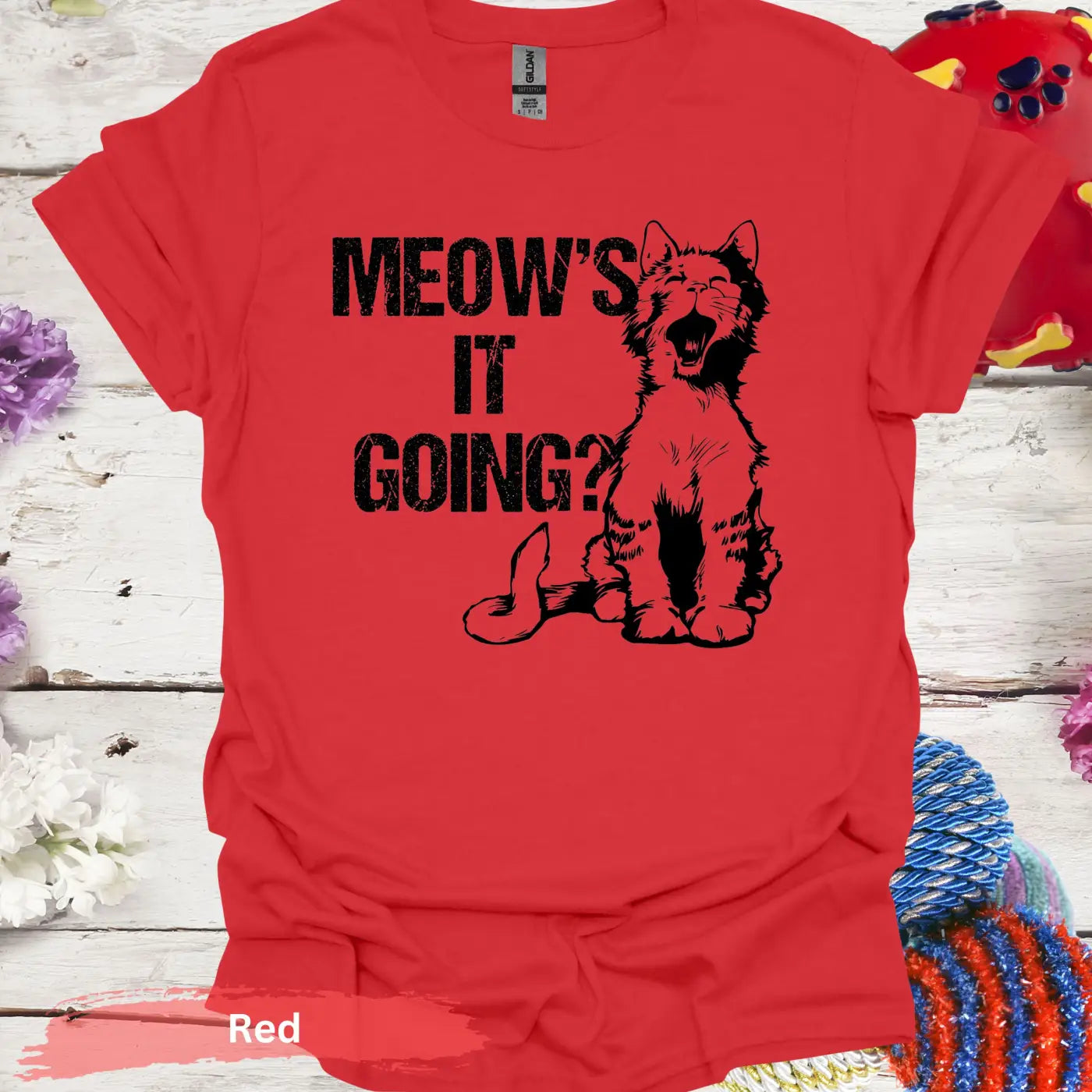 Meow’s It Going T-Shirt - S / Red - Physical Item