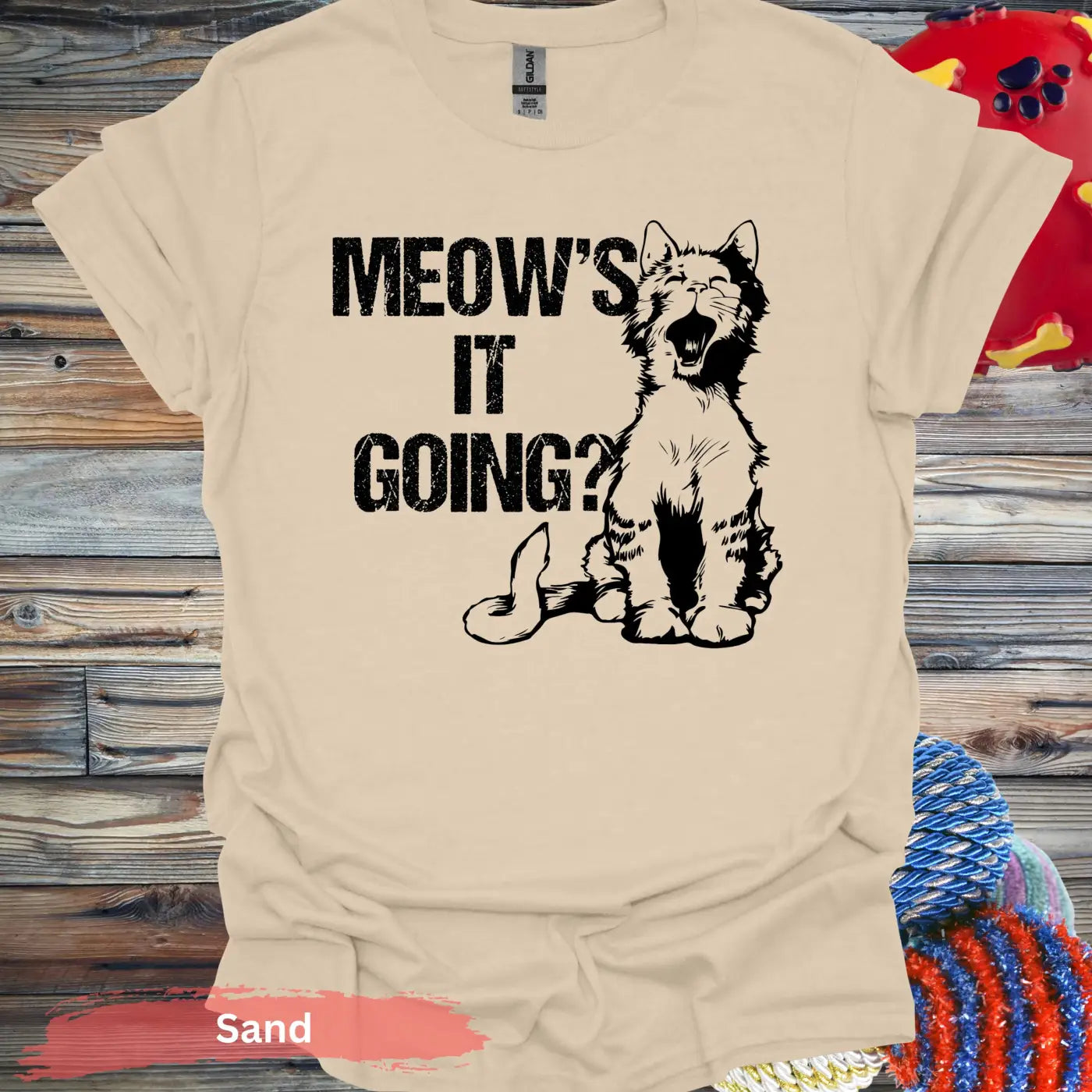 Meow’s It Going T-Shirt - S / Sand - Physical Item