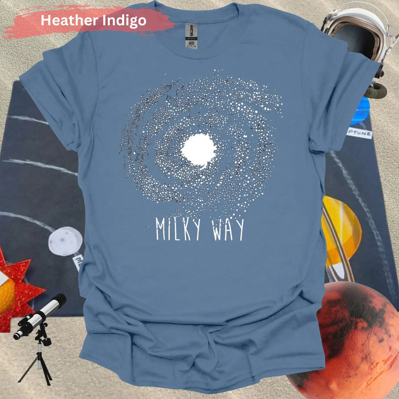 Milky Way Galaxy T-Shirt - S / Heather Indigo - Physical Item