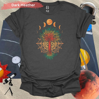 Enchanted Tree of Life: Moon Phases and Mandala T-Shirt - S / Dark Heather - Physical Item