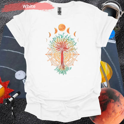 Enchanted Tree of Life: Moon Phases and Mandala T-Shirt - S / White - Physical Item