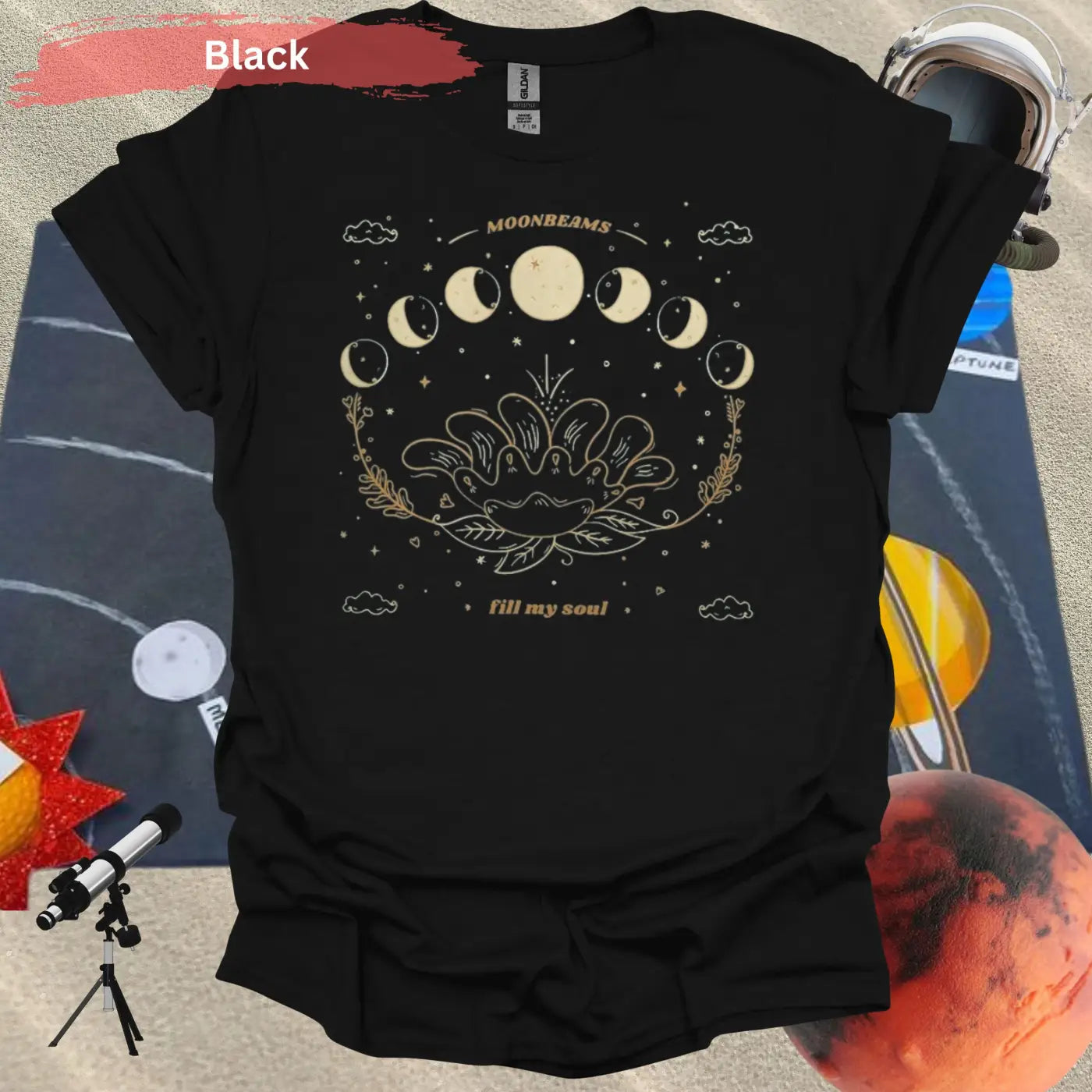 Moonbeams Fill My Soul Lunar Phase T-Shirt - S / Black - Physical Item