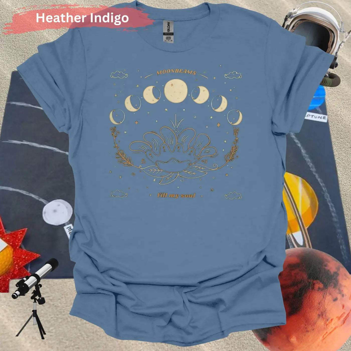 Moonbeams Fill My Soul Lunar Phase T-Shirt - S / Heather Indigo - Physical Item