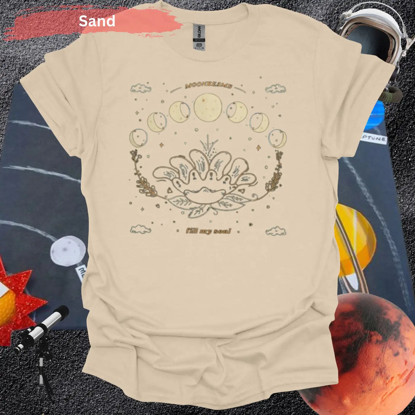 Moonbeams Fill My Soul Lunar Phase T-Shirt - S / Sand - Physical Item