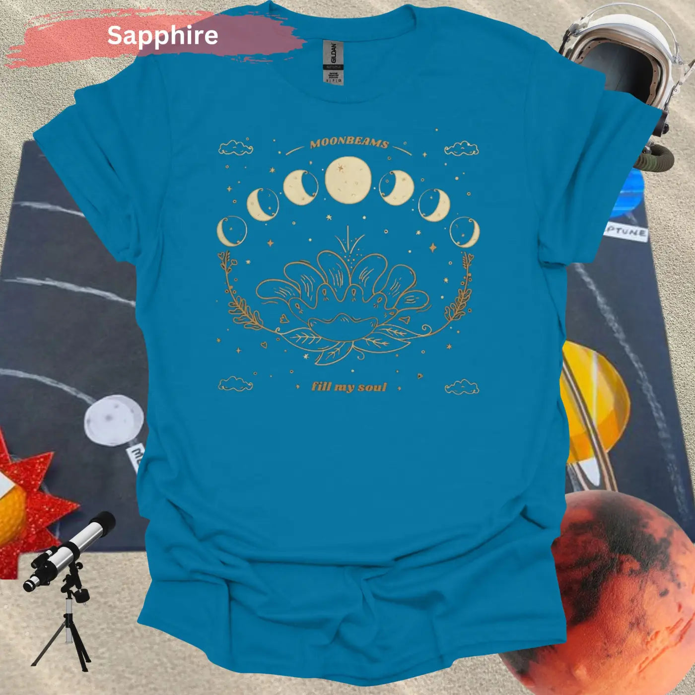 Moonbeams Fill My Soul Lunar Phase T-Shirt - S / Sapphire - Physical Item