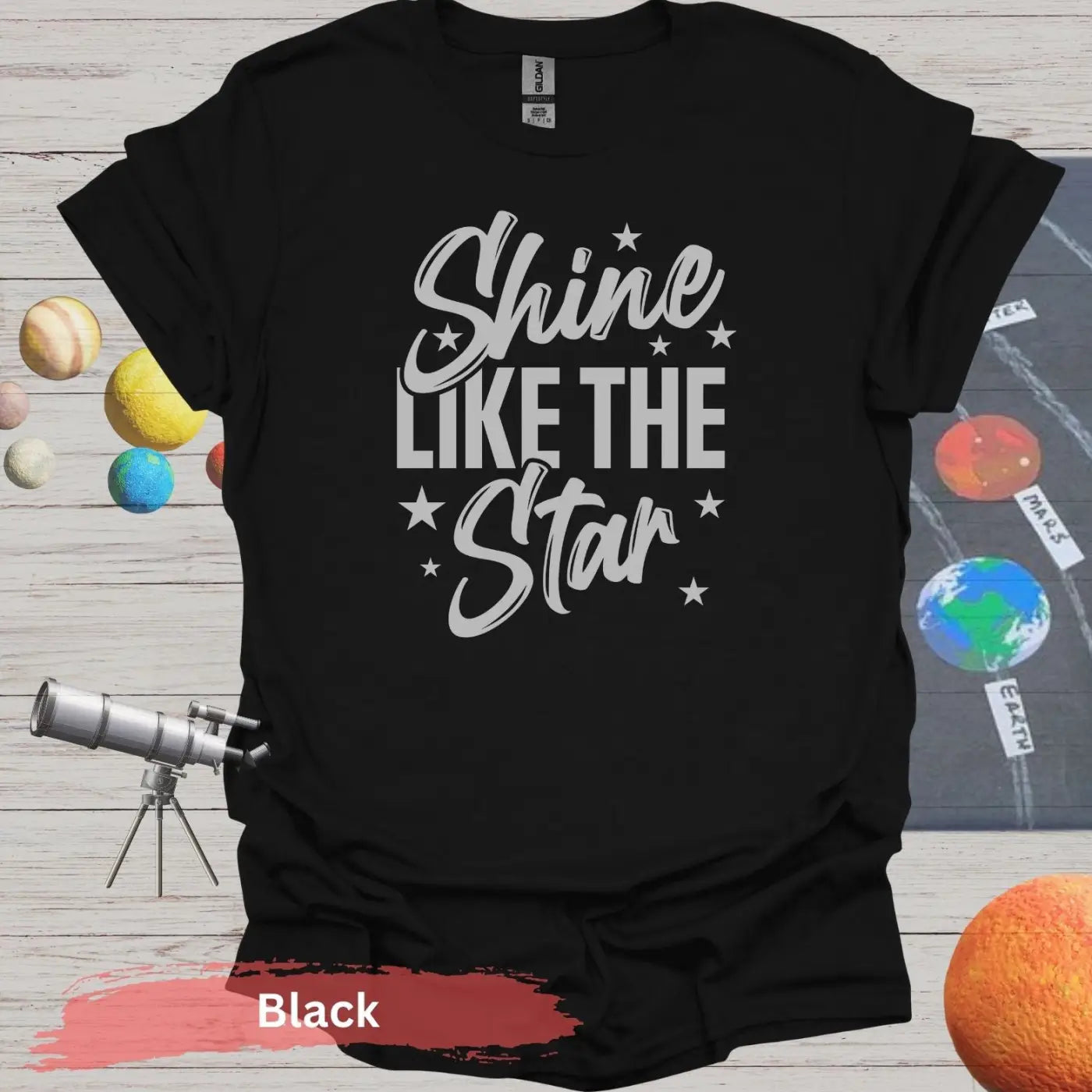 Motivational Quote Shine Like The Star T-Shirt - S / Black - Physical Item