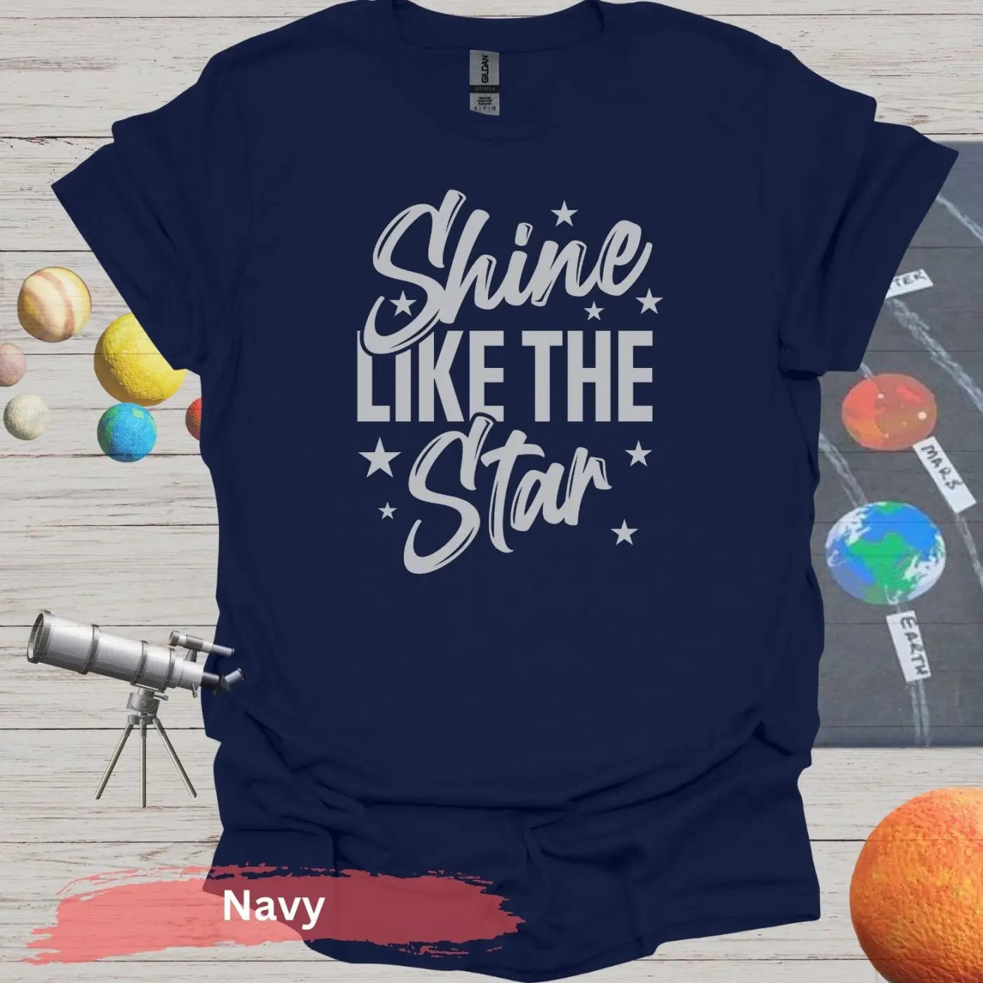 Motivational Quote Shine Like The Star T-Shirt - S / Navy - Physical Item