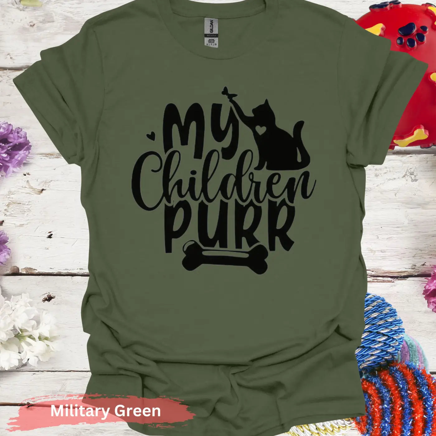 My Children Purr T-Shirt - S / Military Green - Physical Item