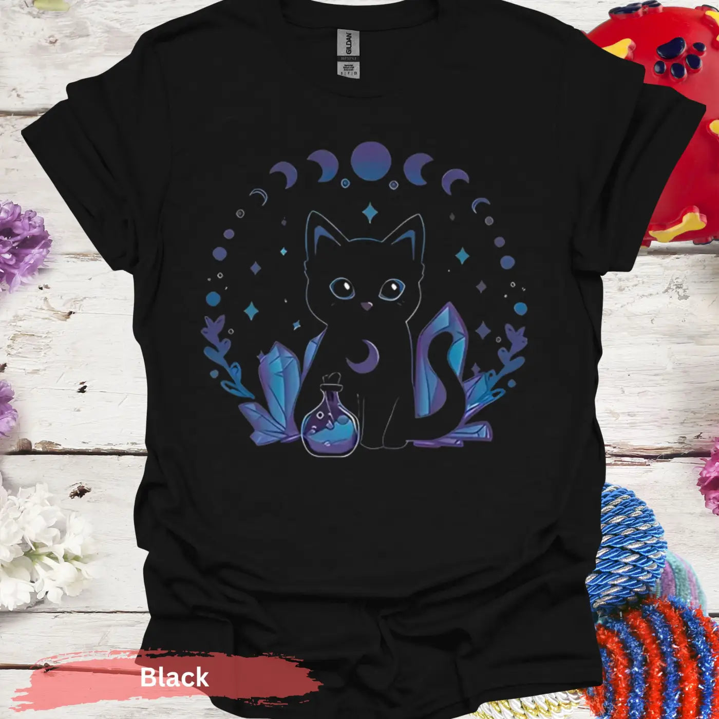 Mystical Cat T-Shirt - S / Black - Physical Item