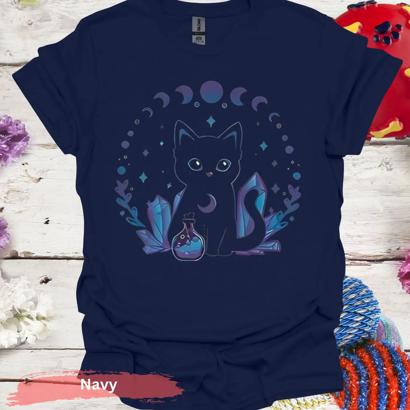 Mystical Cat T-Shirt - S / Navy - Physical Item